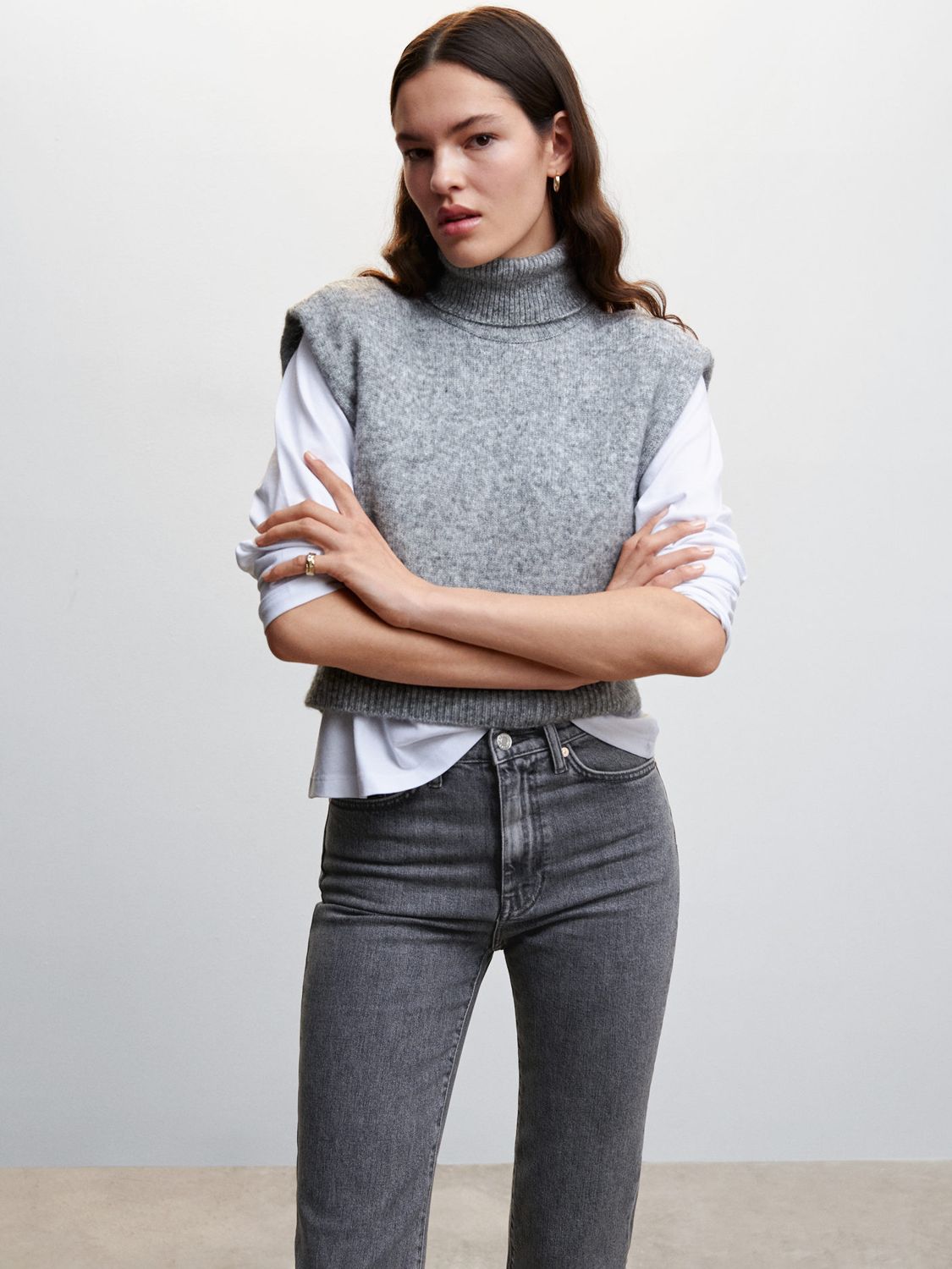 Mango Claudia Slim Fit Cropped Jeans, Open Grey at John Lewis & Partners