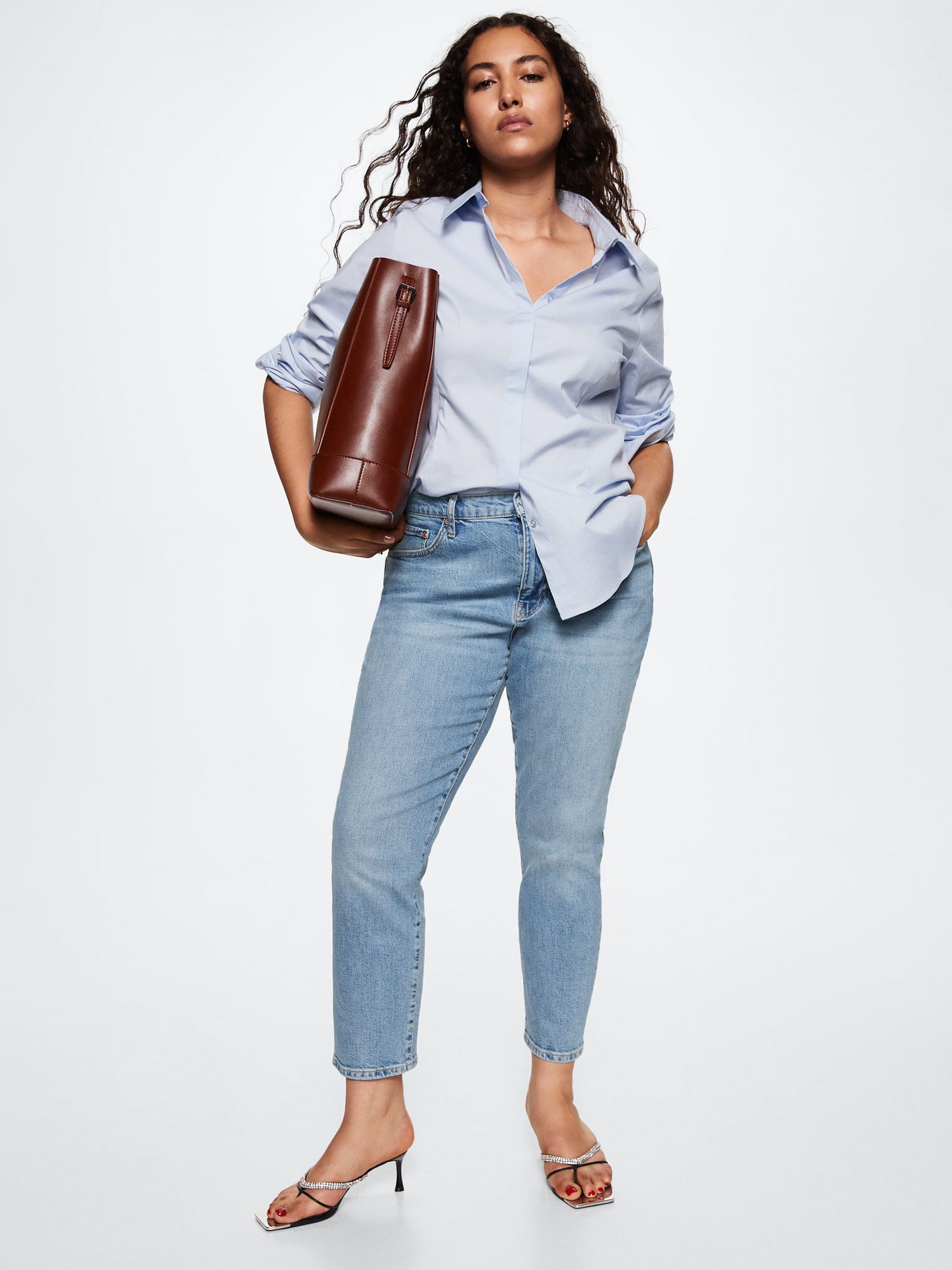 Mango Claudia Slim Fit Cropped Jeans, Light Blue at John Lewis & Partners