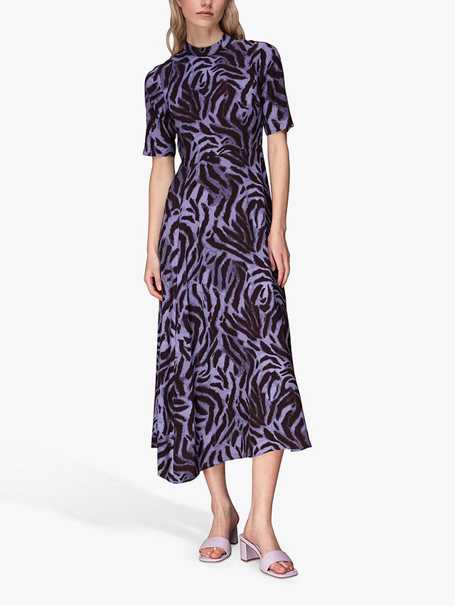Whistles Woodland Tiger Print Midi Dress, Purple/Multi