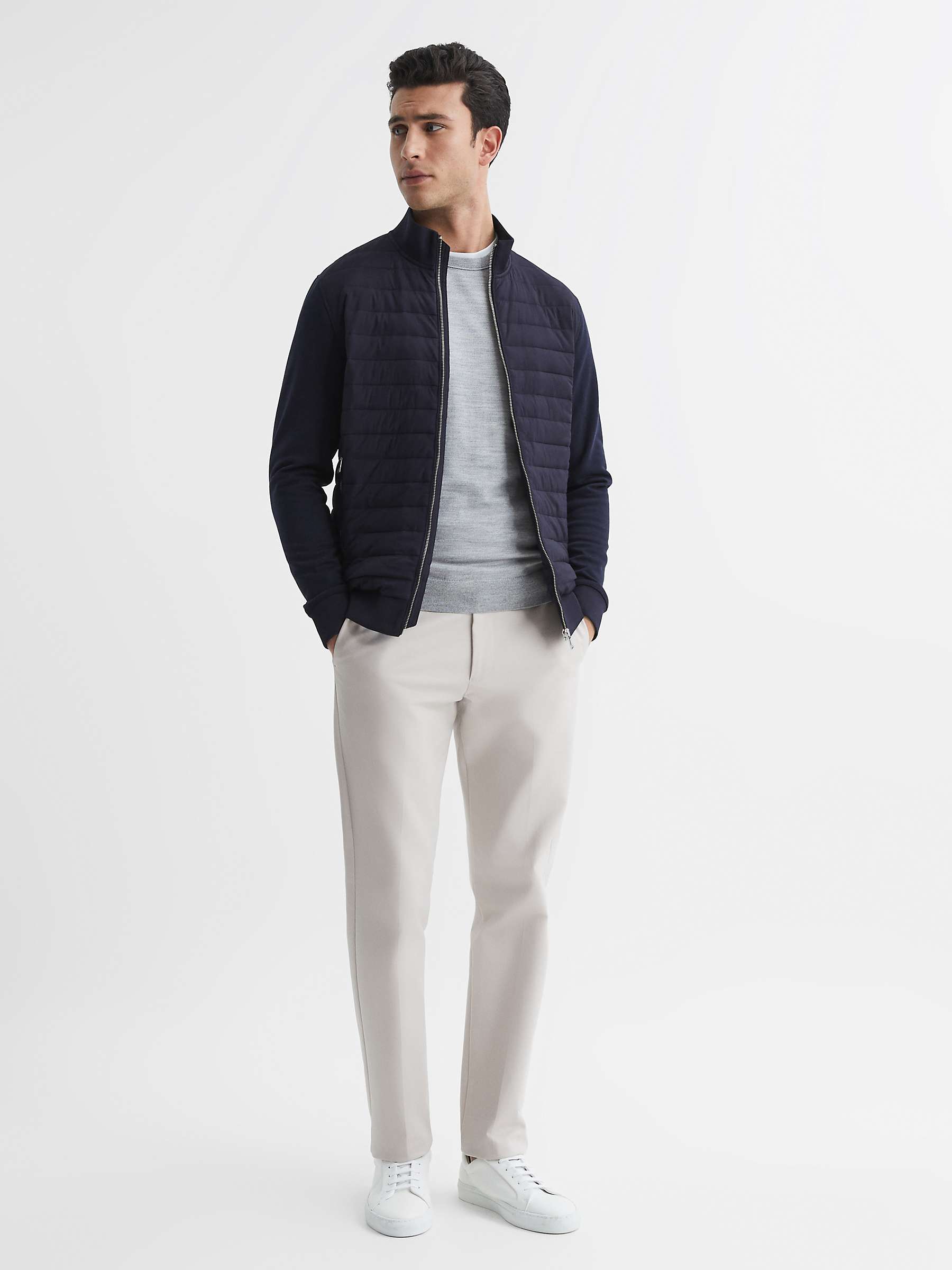 Reiss Flintoff Long Sleeve Interlock Quilted Jacket, Navy at John Lewis ...