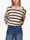 Whistles Rib Stripe Collared Jumper, Navy/Multi