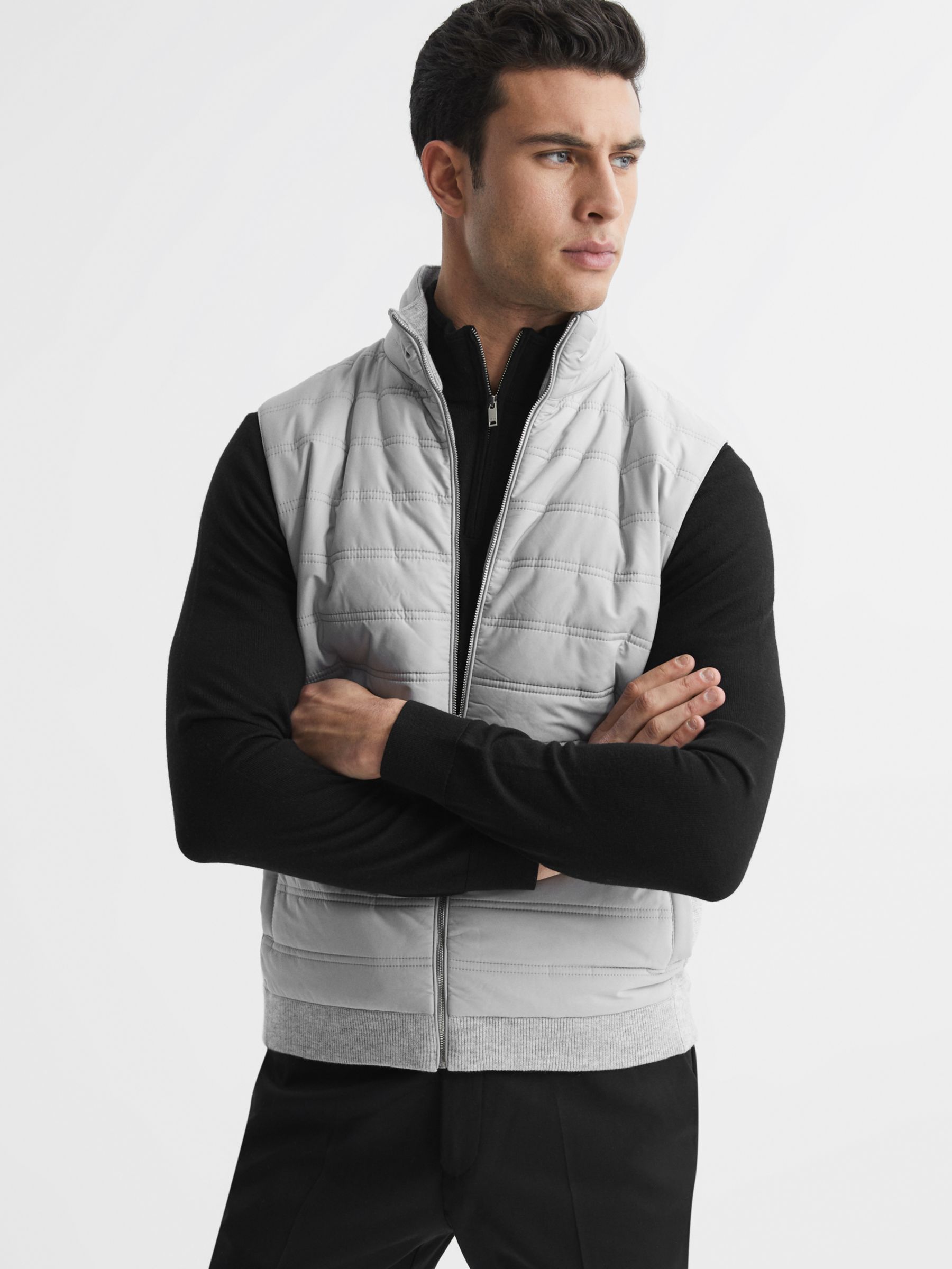 Reiss William Quilted Gilet, Soft Grey, XS