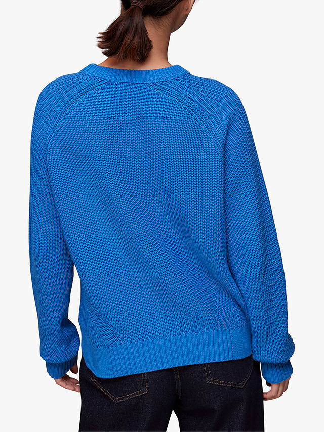 Whistles Ribbed Cotton Crew Neck Jumper, Blue