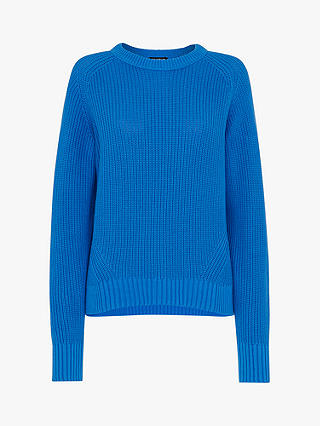 Whistles Ribbed Cotton Crew Neck Jumper, Blue