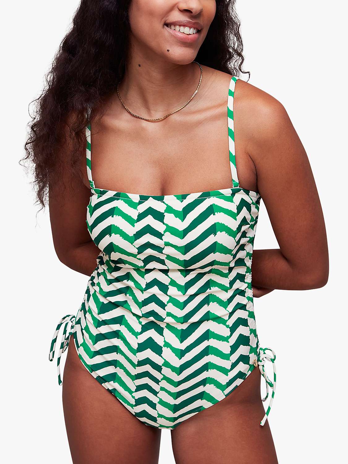 Buy Whistles Chevron Ruched Side Swimsuit, Green/Multi Online at johnlewis.com