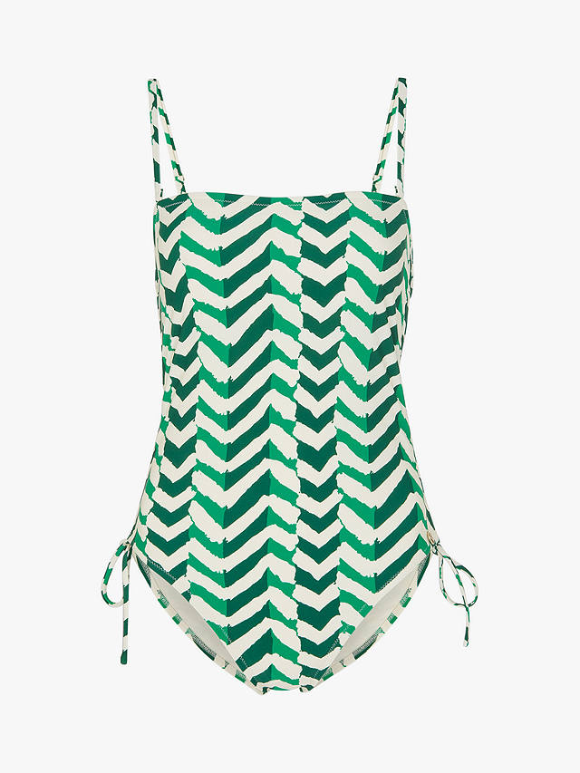 Whistles Chevron Ruched Side Swimsuit, Green/Multi