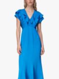 Whistles Adeline Frill Midi Dress, Bright Blue