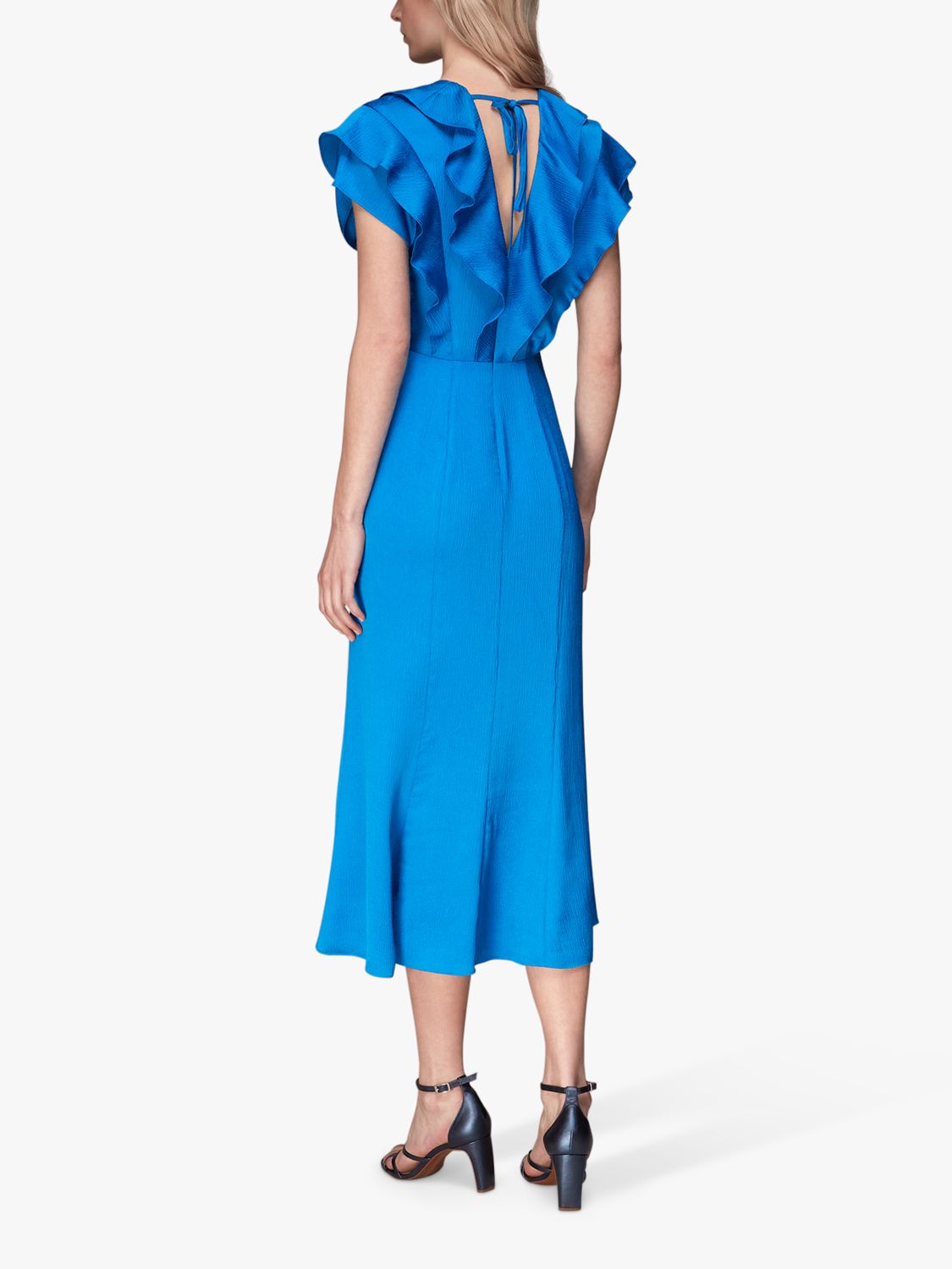Whistles Adeline Frill Midi Dress, Bright Blue at John Lewis & Partners