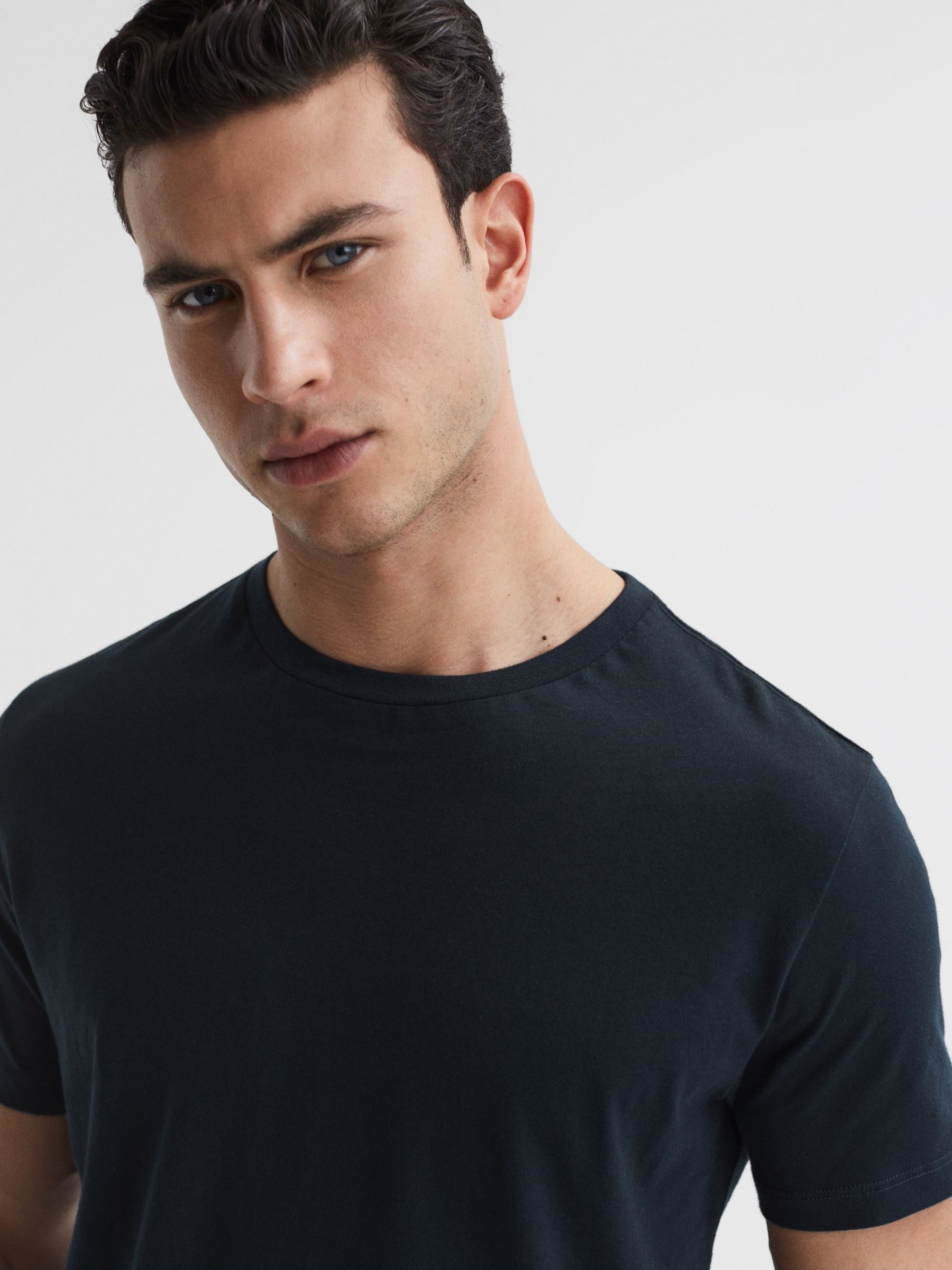 Reiss Bless Cotton Crew Neck T-Shirt, Navy at John Lewis & Partners