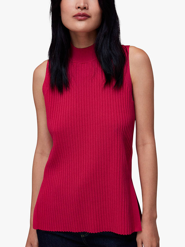 Whistles High Neck Ribbed Knit Tunic Top, Pink