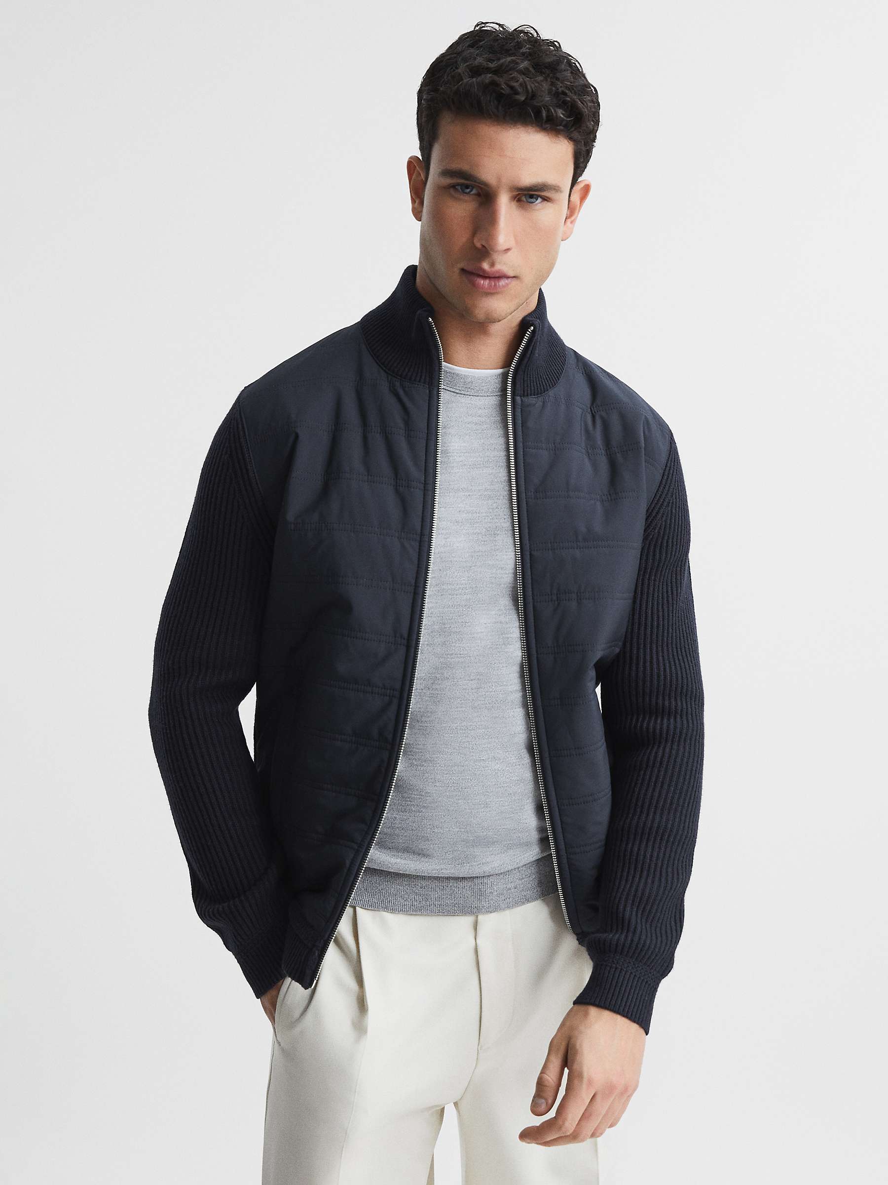 Buy Reiss Trainer Quilted Hybrid Jacket, Navy Online at johnlewis.com