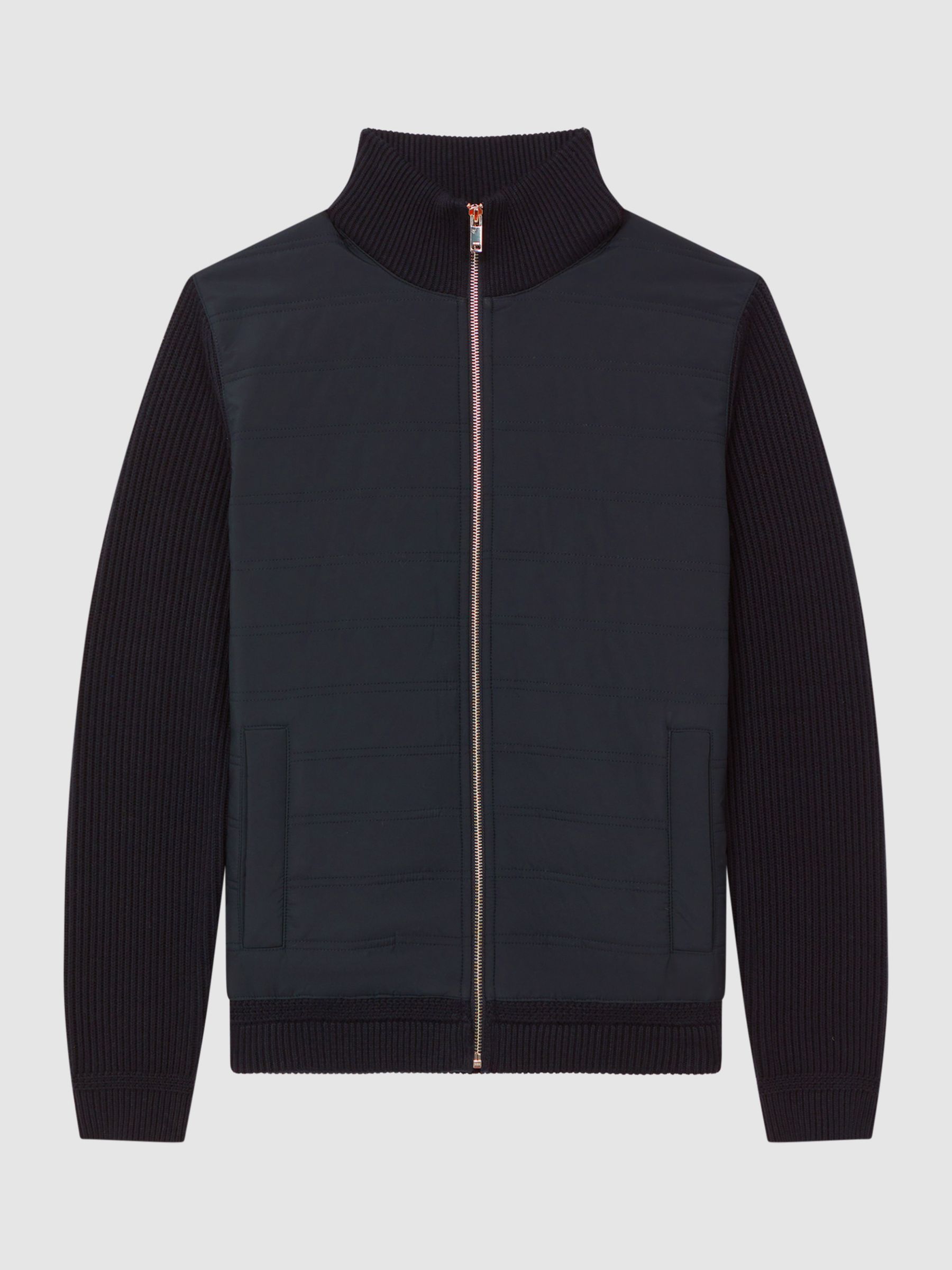 Reiss Trainer Quilted Hybrid Jacket, Navy, XS