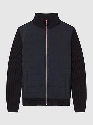 Reiss Trainer Quilted Hybrid Jacket, Navy