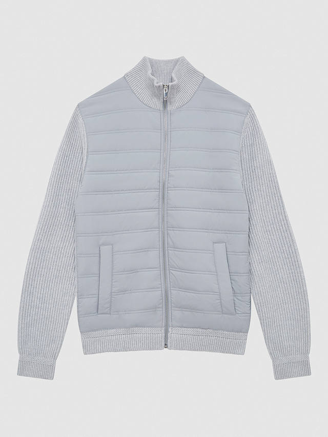 Reiss Trainer Quilted Front Zip Cardigan, Soft Grey