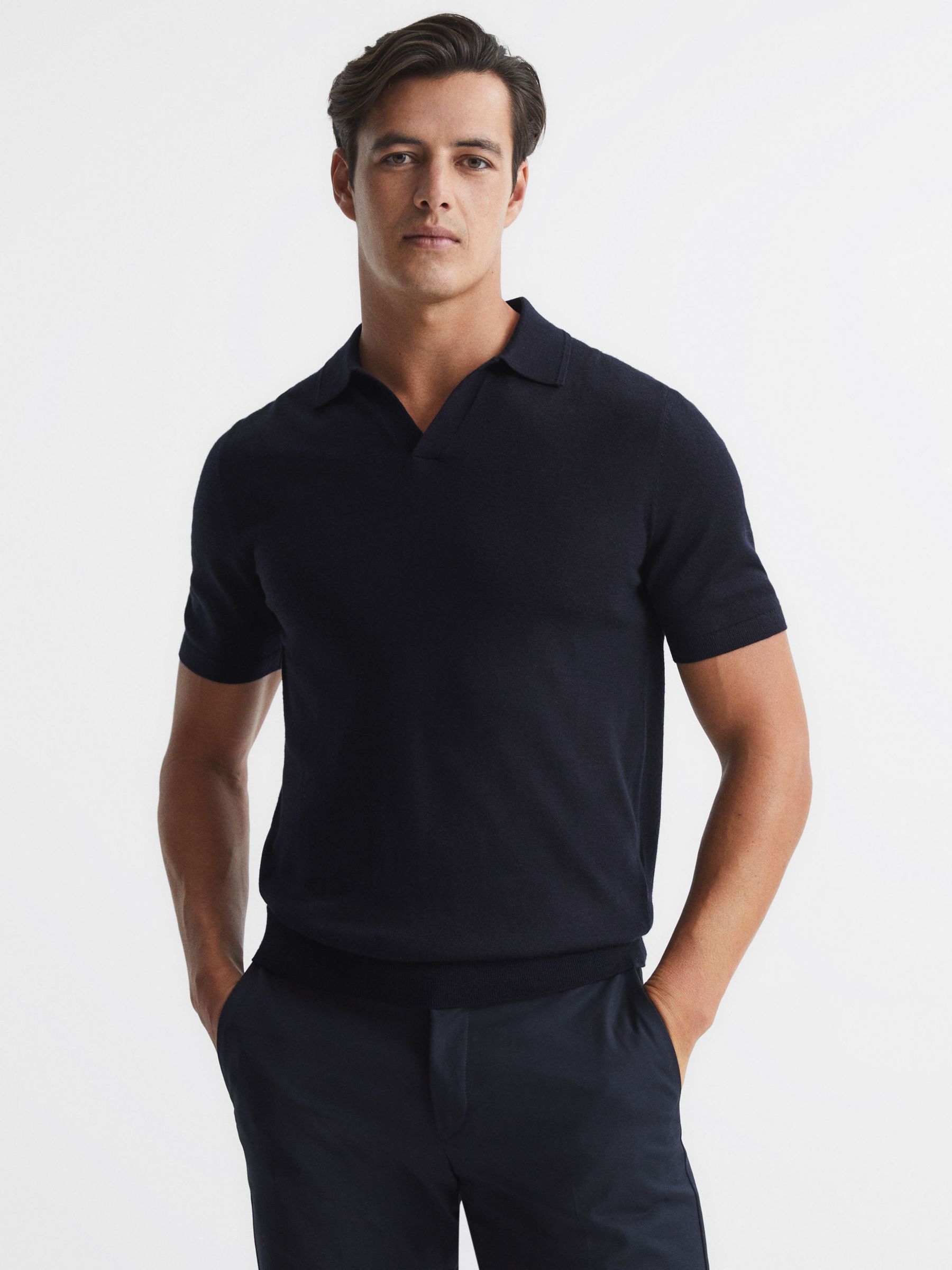 Reiss Duchie Short Sleeve Wool Polo Shirt, Navy, XS