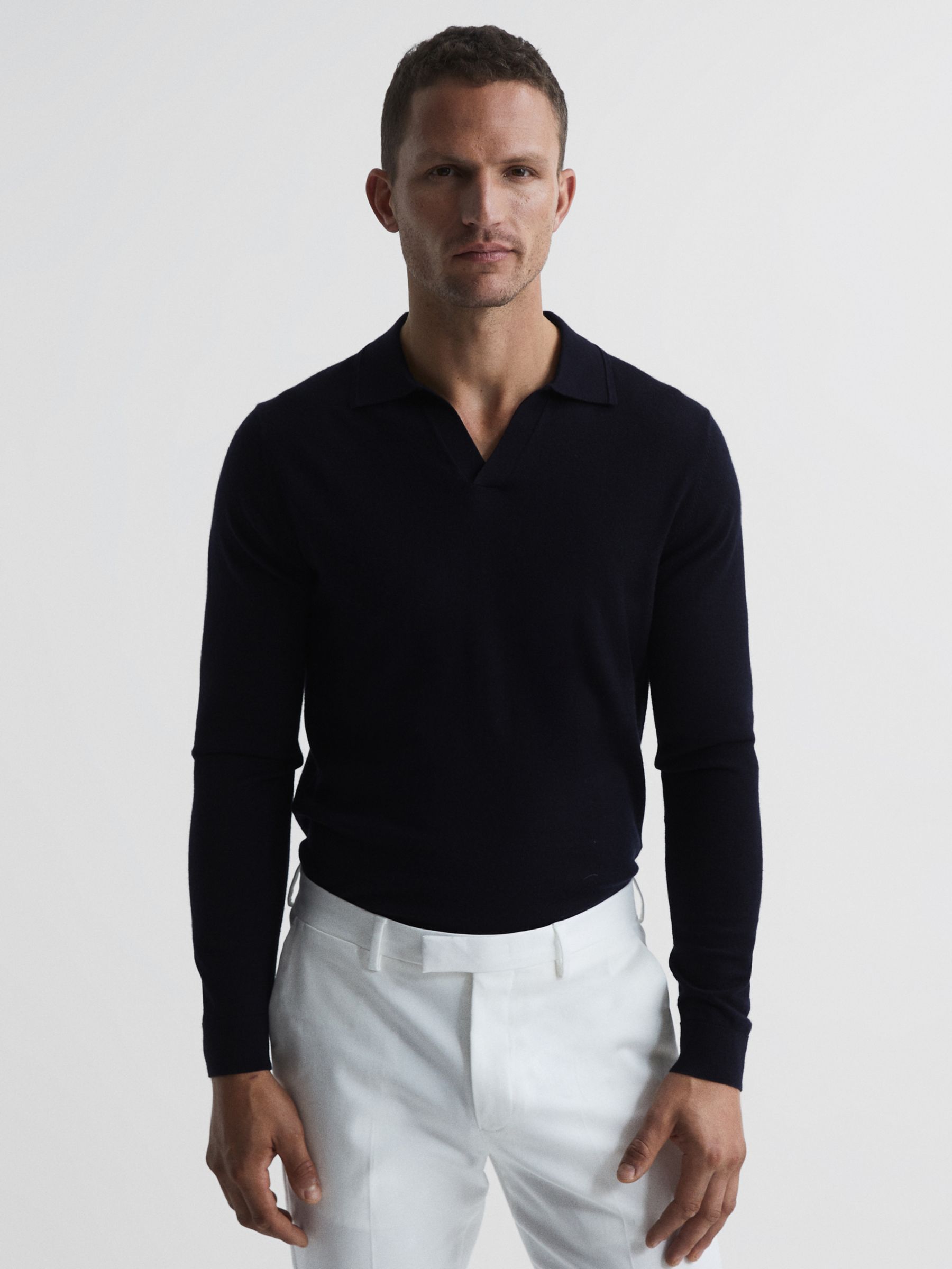 Reiss Milburn Merino Wool Polo Shirt, Navy, XXL