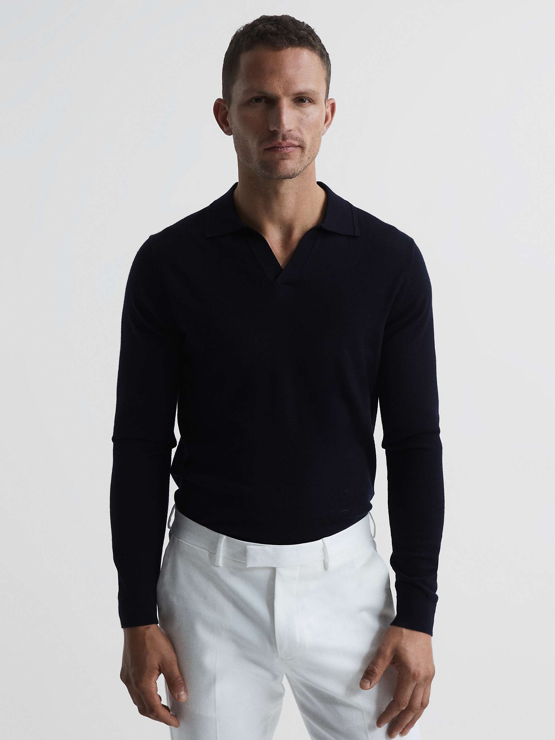 Reiss Milburn Merino Wool Polo Shirt, Navy at John Lewis & Partners