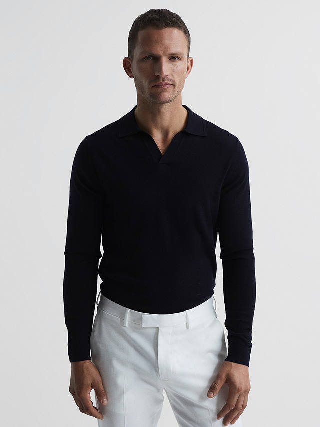 Reiss Milburn Merino Wool Polo Shirt, Navy