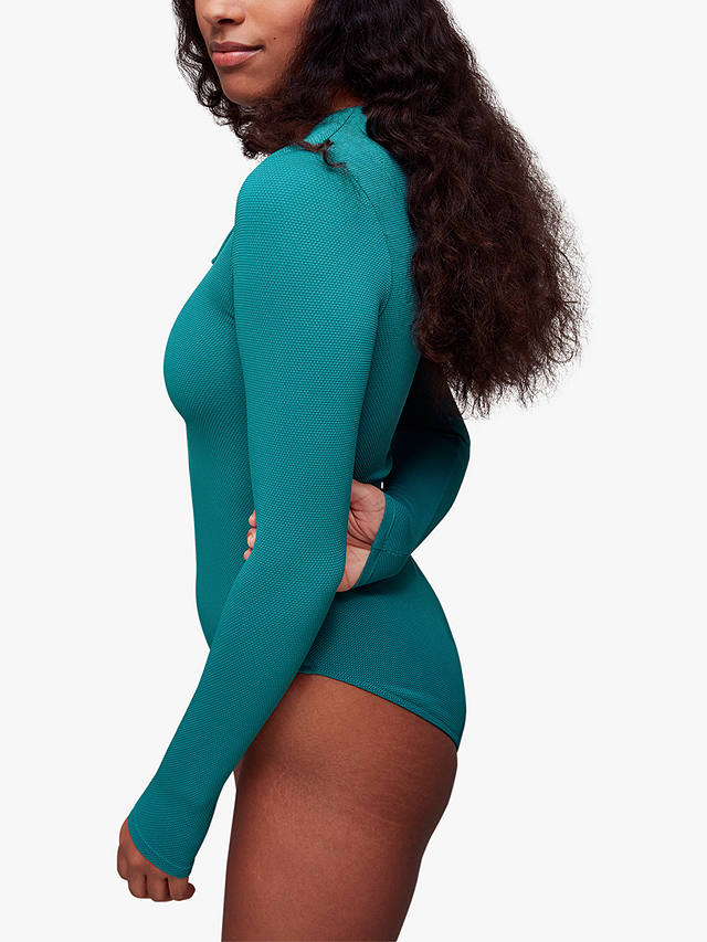 Whistles Long Sleeve Textured Swimsuit, Teal