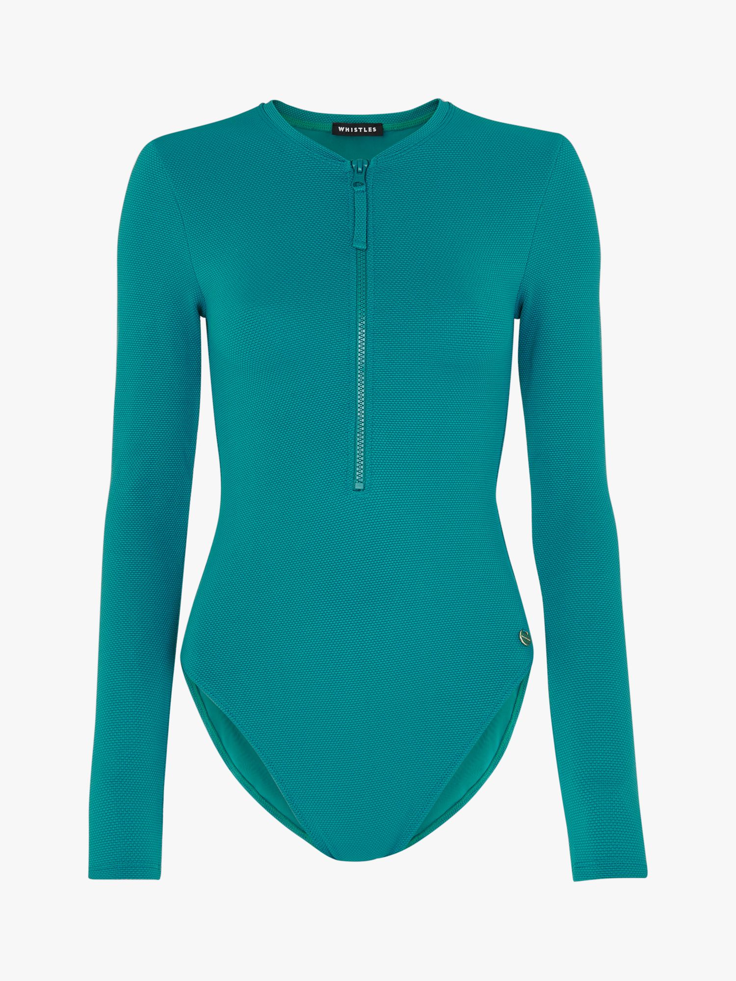 Buy Whistles Long Sleeve Textured Swimsuit, Teal Online at johnlewis.com