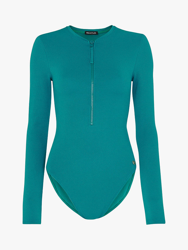 Whistles Long Sleeve Textured Swimsuit, Teal