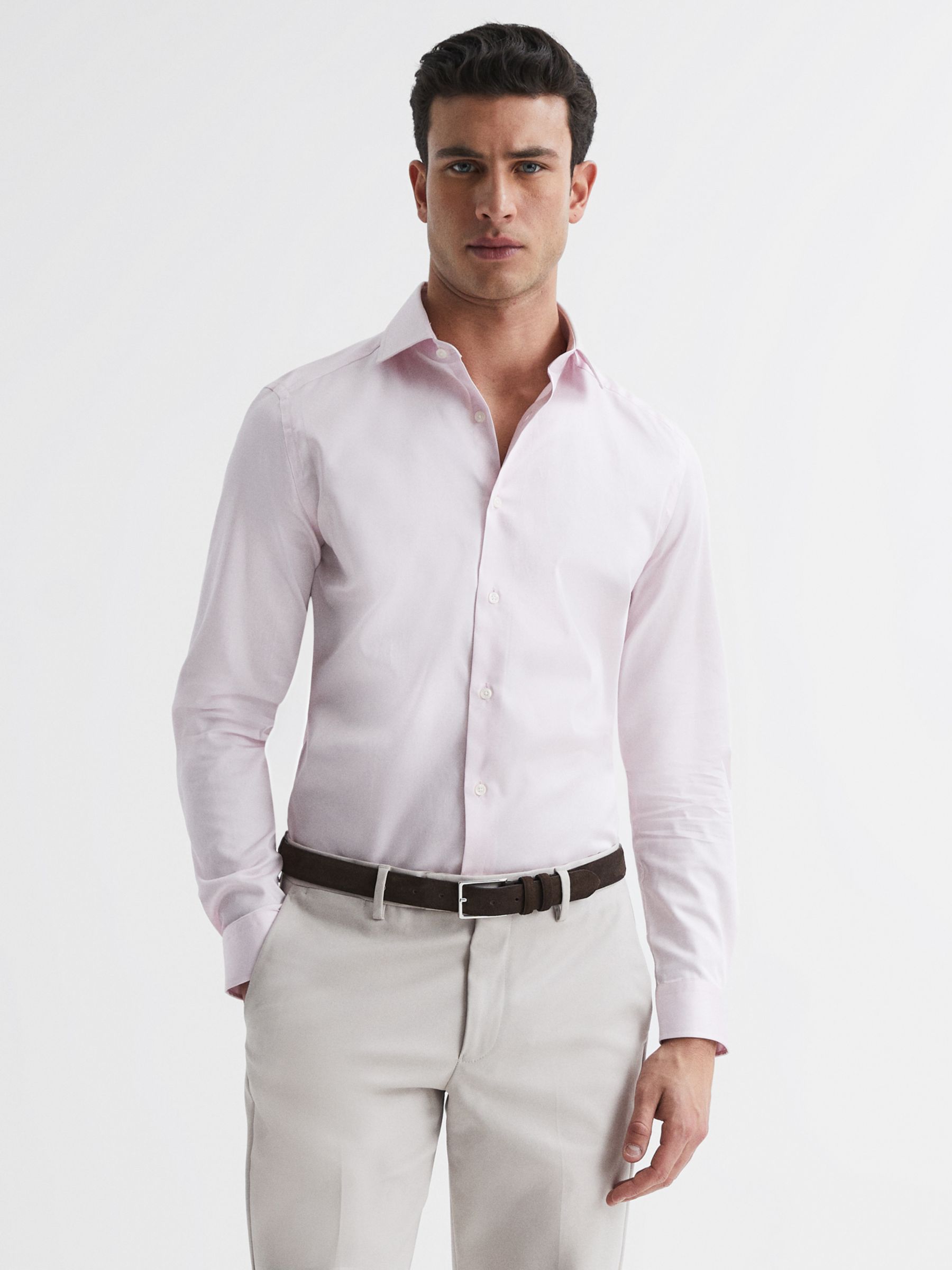 Reiss Remote Slim Cotton Formal Shirt, Pink, XS
