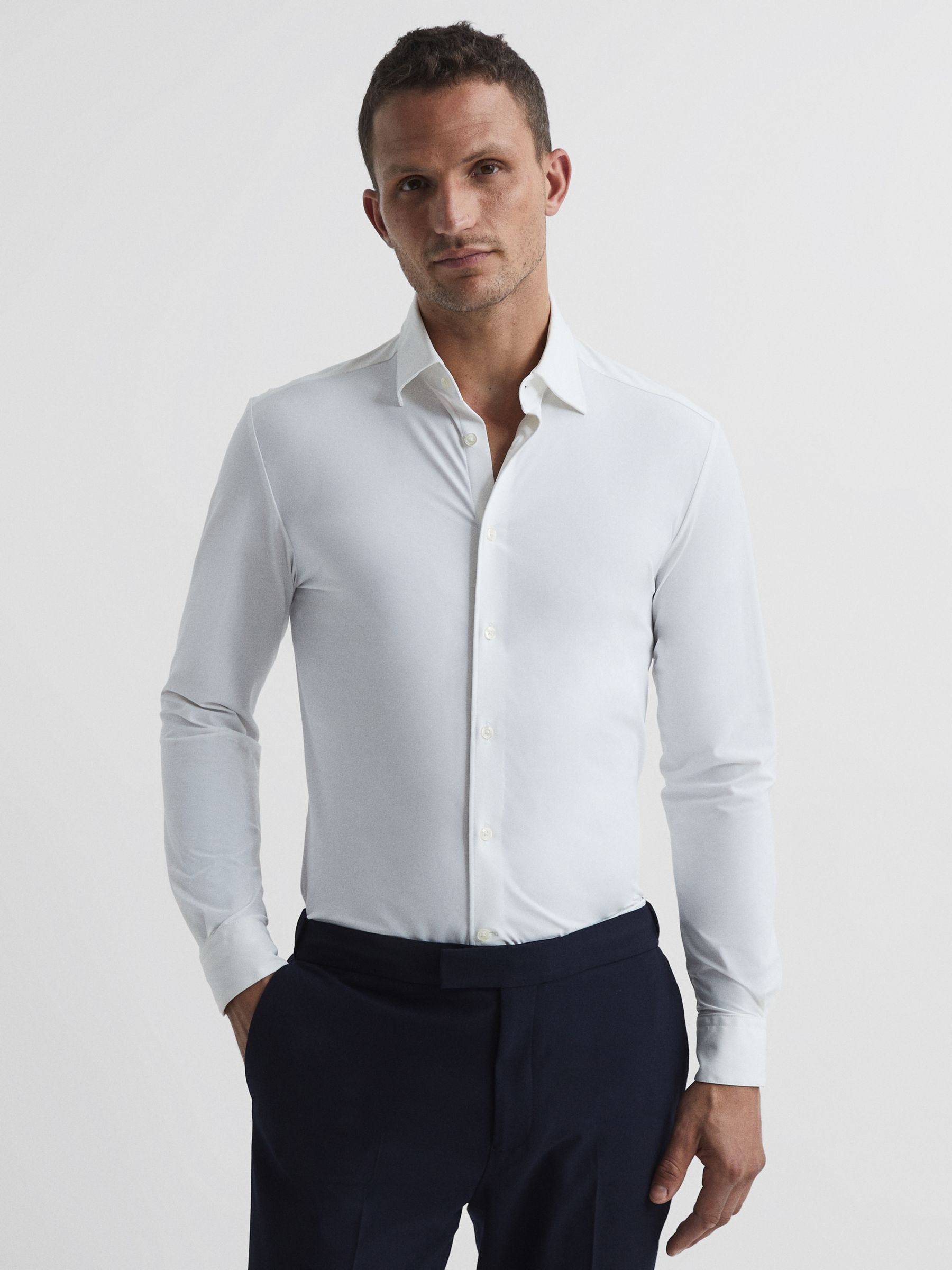 Reiss Voyager Slim Fit Travel Shirt, White, XS