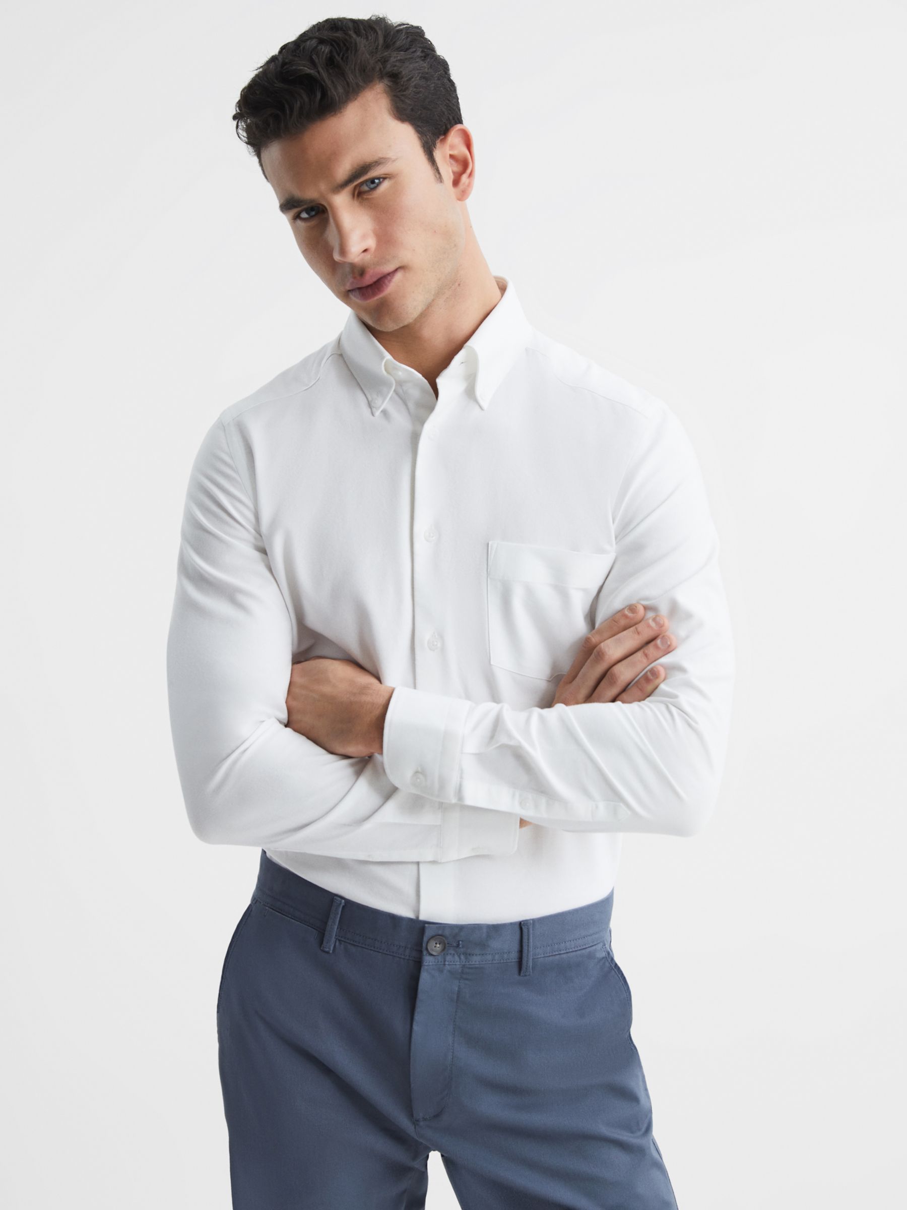 Reiss Greenwich Long Sleeve Oxford Shirt, White at John Lewis & Partners