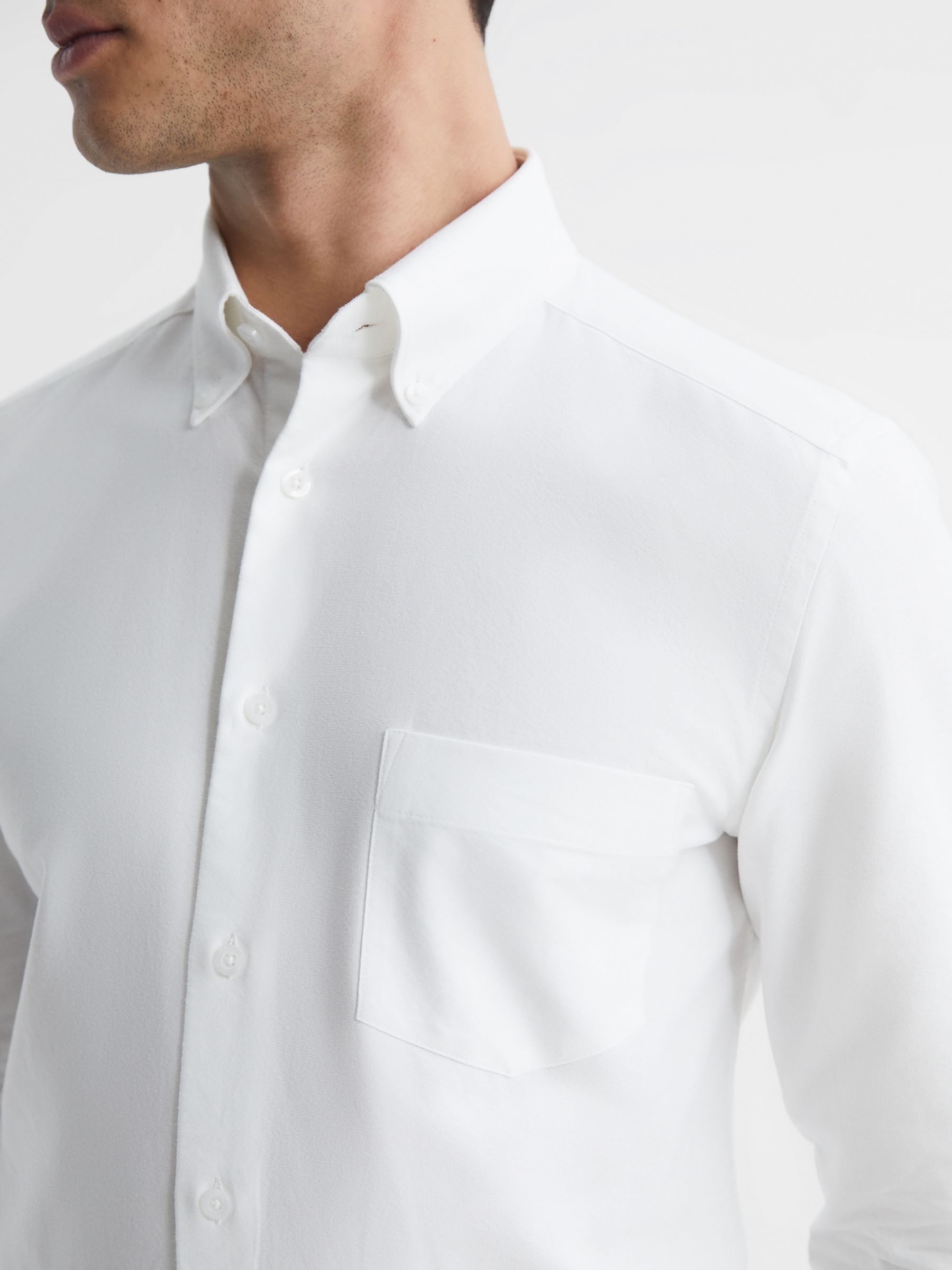 Reiss Greenwich Long Sleeve Oxford Shirt, White, XS