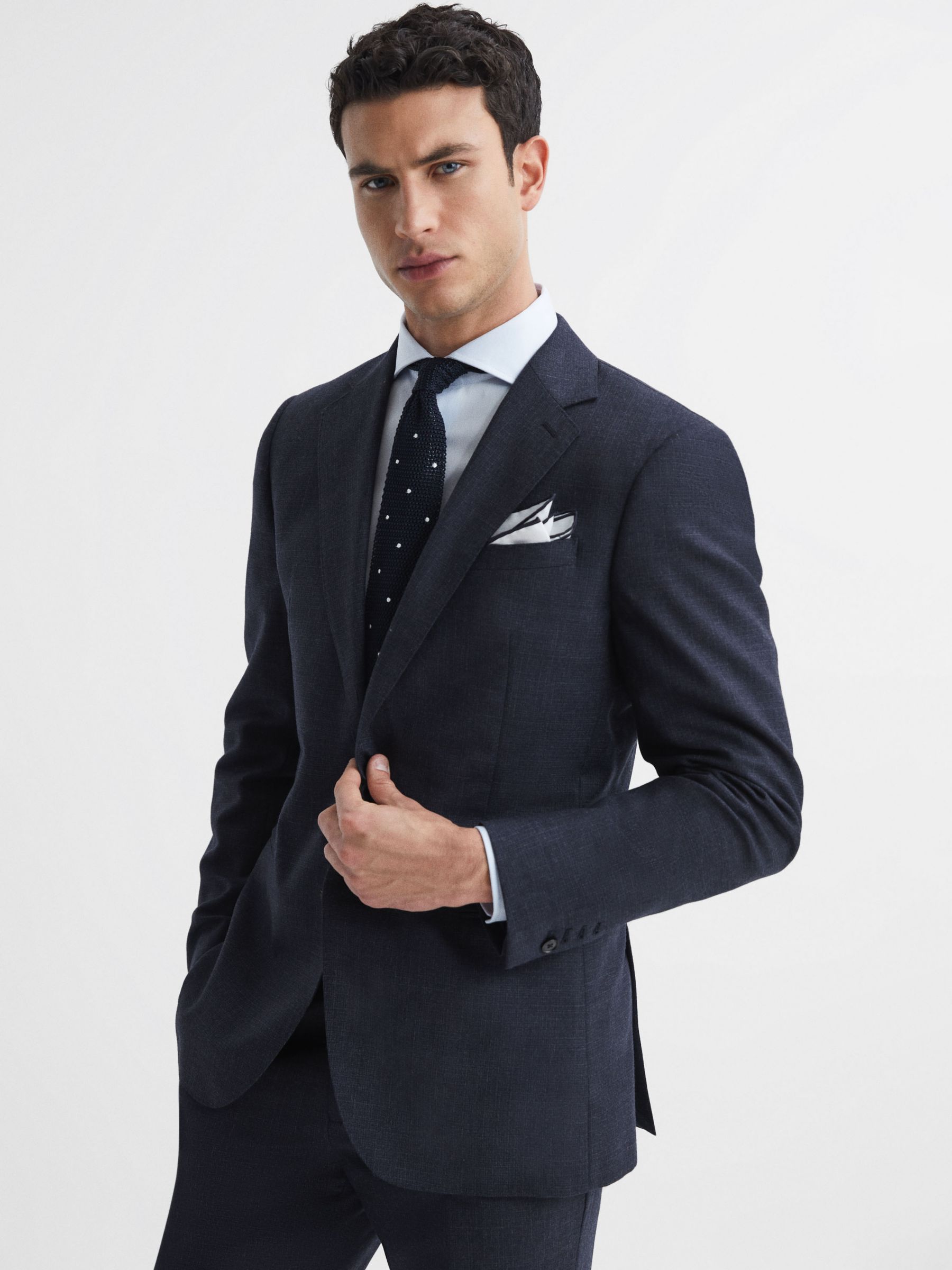 Reiss Dunn Textured Wool Tailored Fit Suit Jacket, Navy at John Lewis ...
