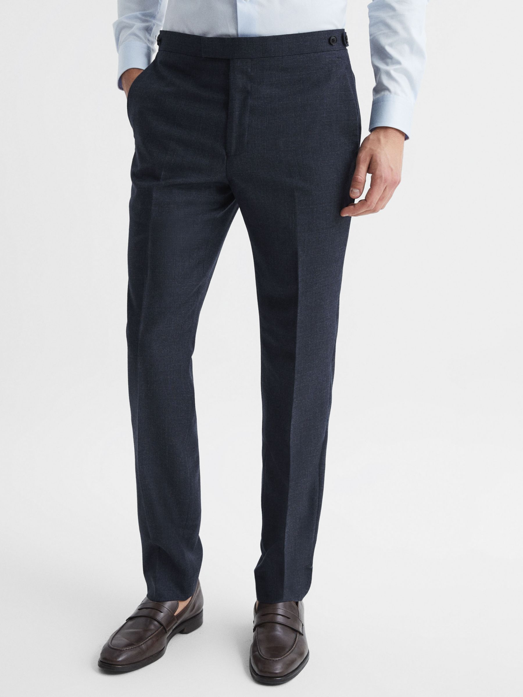 Reiss Dunn Cross Fleck Textured Trousers, Navy at John Lewis & Partners