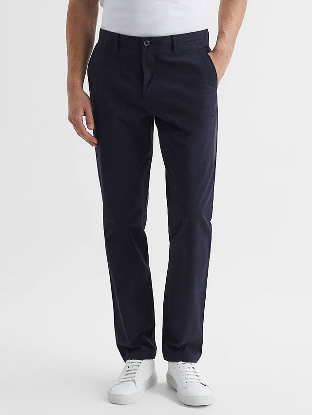 Reiss Pitch Slim Fit Stretch Cotton Chino Trousers, Navy at John Lewis ...