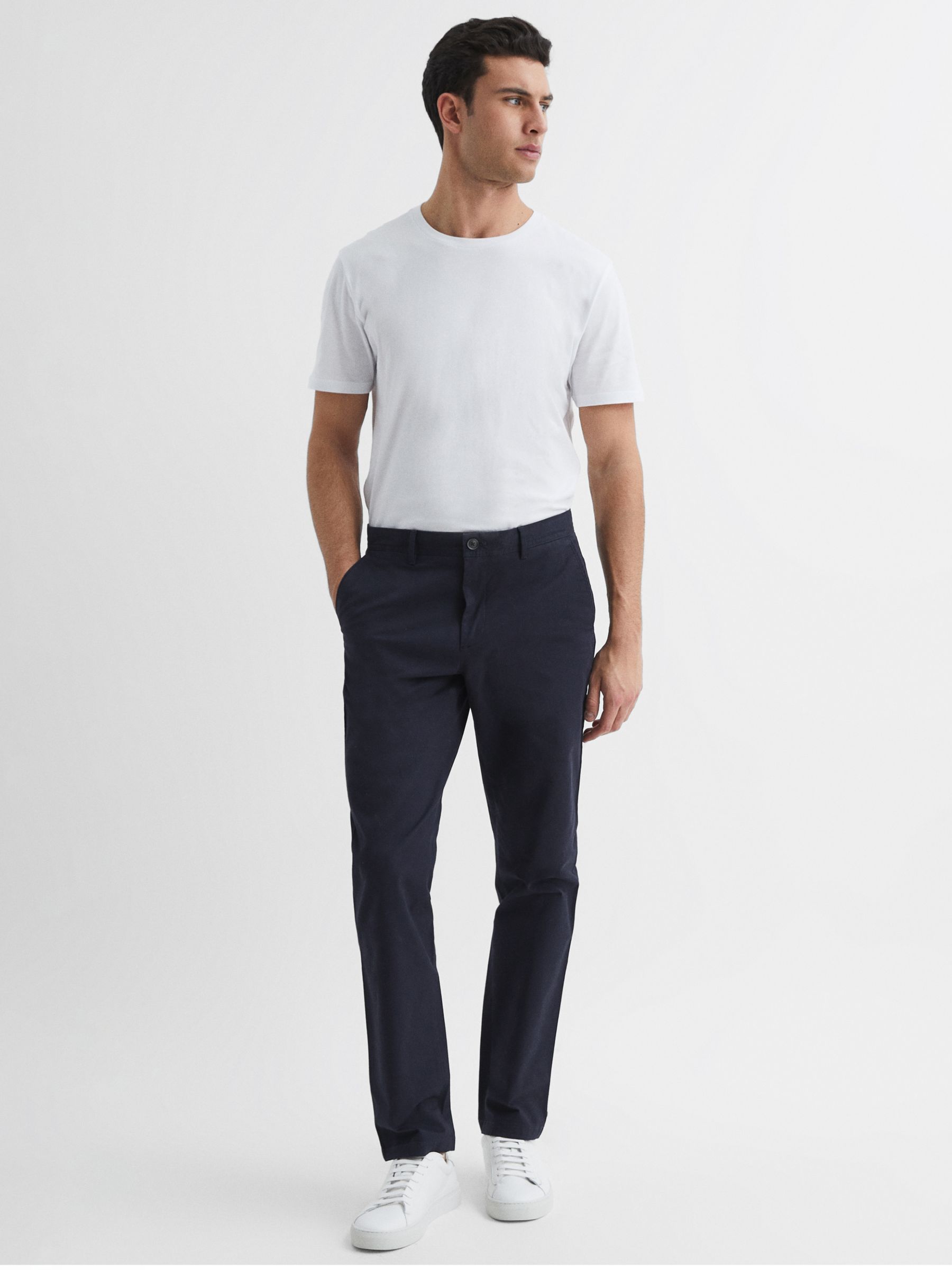 Reiss Pitch Slim Fit Stretch Cotton Chino Trousers, Navy at John Lewis ...