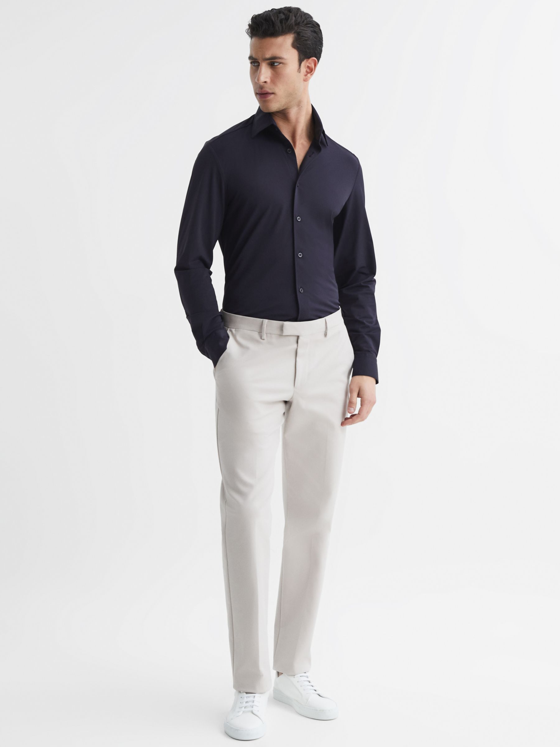 Reiss Voyager Travel Shirt, Navy at John Lewis & Partners