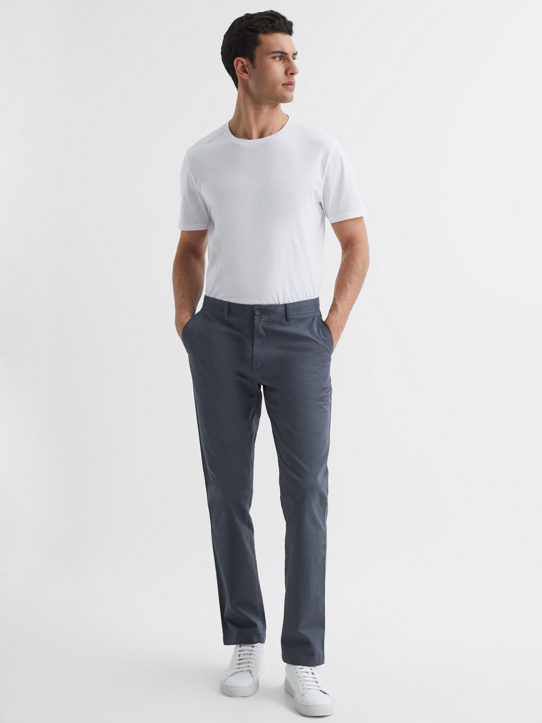 Reiss Pitch Slim Fit Stretch Cotton Chino Trousers, Airforce Blue at ...