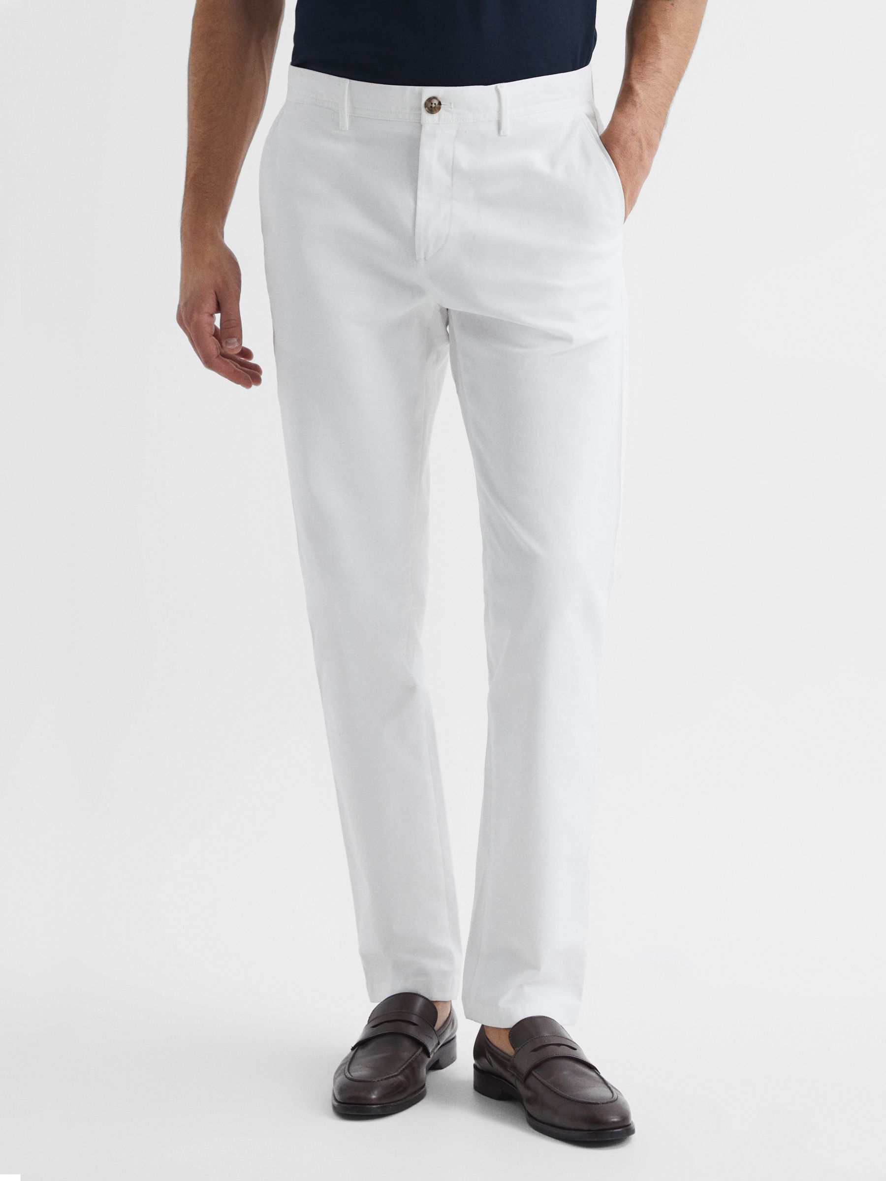Reiss Pitch Slim Fit Stretch Cotton Chino Trousers, White at John Lewis ...