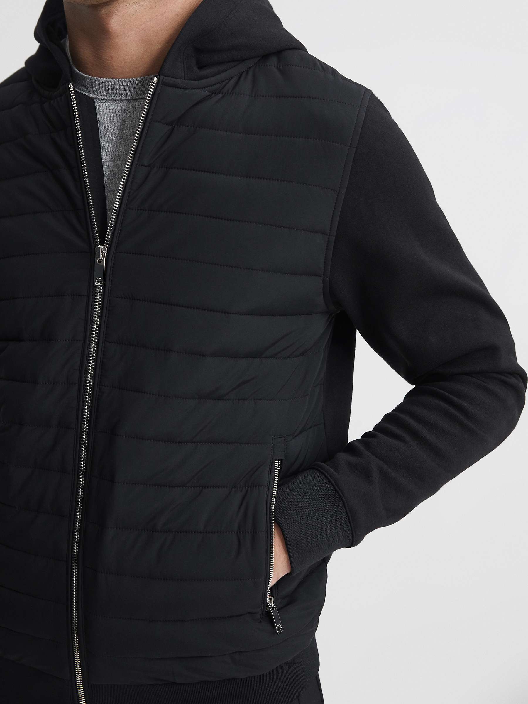 Buy Reiss Taylor Zip Quilted Hooded Jacket, Black Online at johnlewis.com