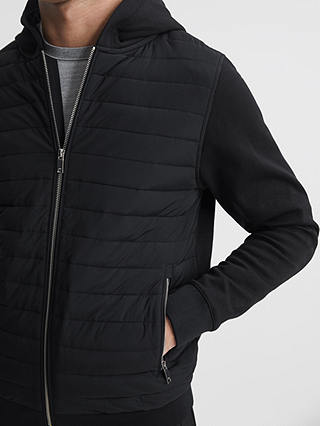 Reiss Taylor Zip Quilted Hooded Jacket, Black