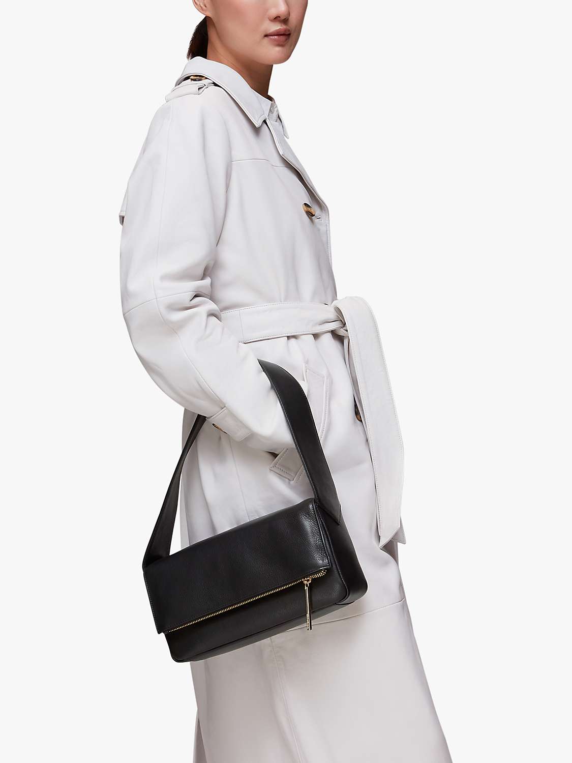 Whistles Bibi Leather Shoulder Bag, Black at John Lewis & Partners