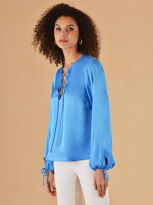Ro&Zo Lace Up Detail Blouse, Blue
