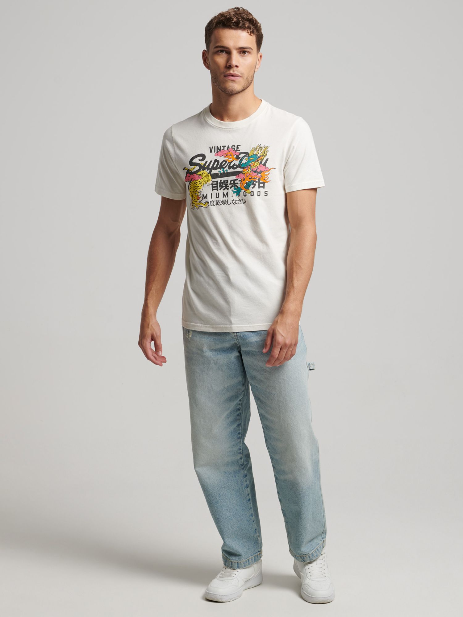 Superdry Japanese Graphic Logo T-Shirt, Off White at John Lewis & Partners