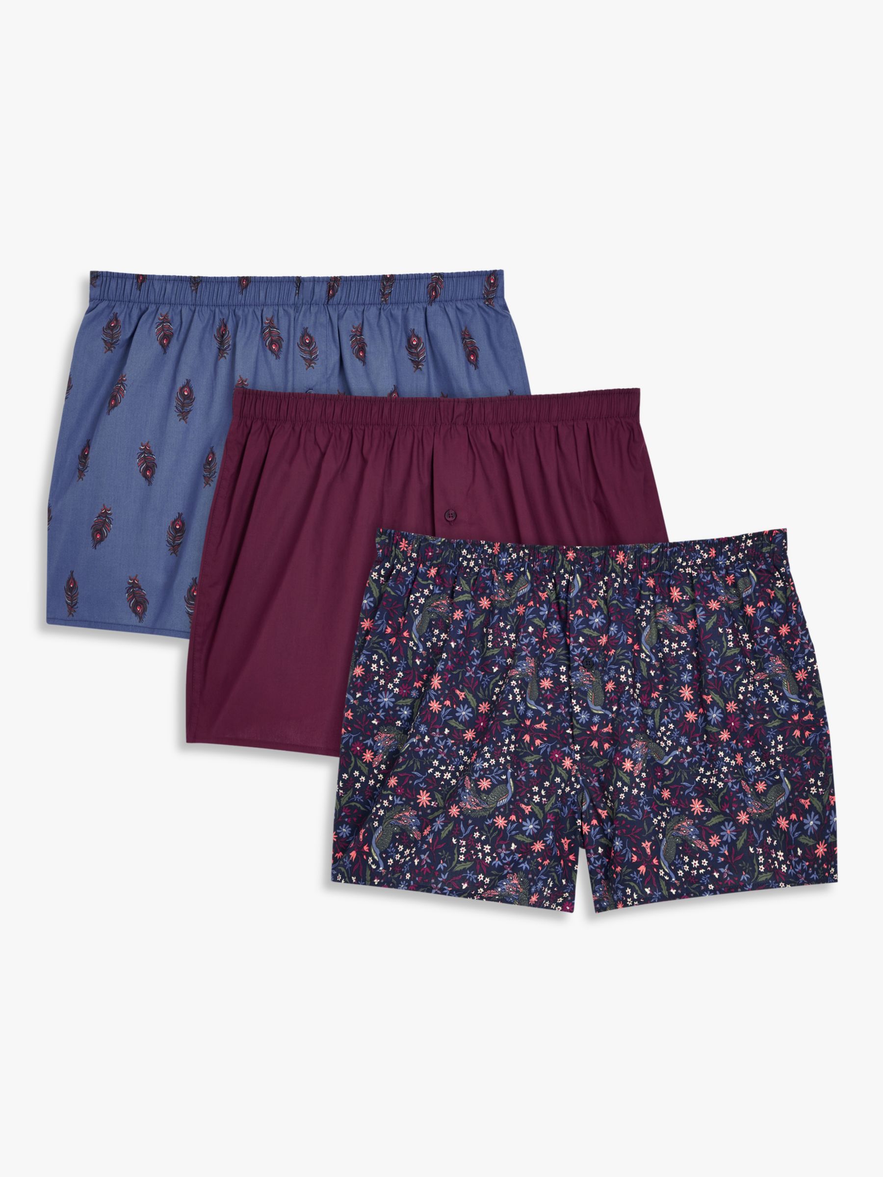 John Lewis Organic Cotton Feather Paisley Print Boxers, Pack of 3, Blue ...