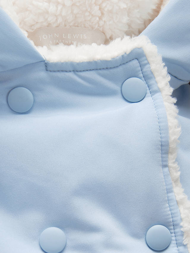 John Lewis Baby Double Breasted Hooded Padded Jacket, Light Blue at ...