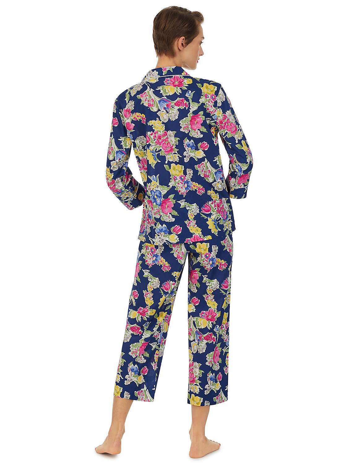 Lauren Ralph Lauren 3/4 Sleeve Floral Print Pyjamas, Navy/Multi at John ...