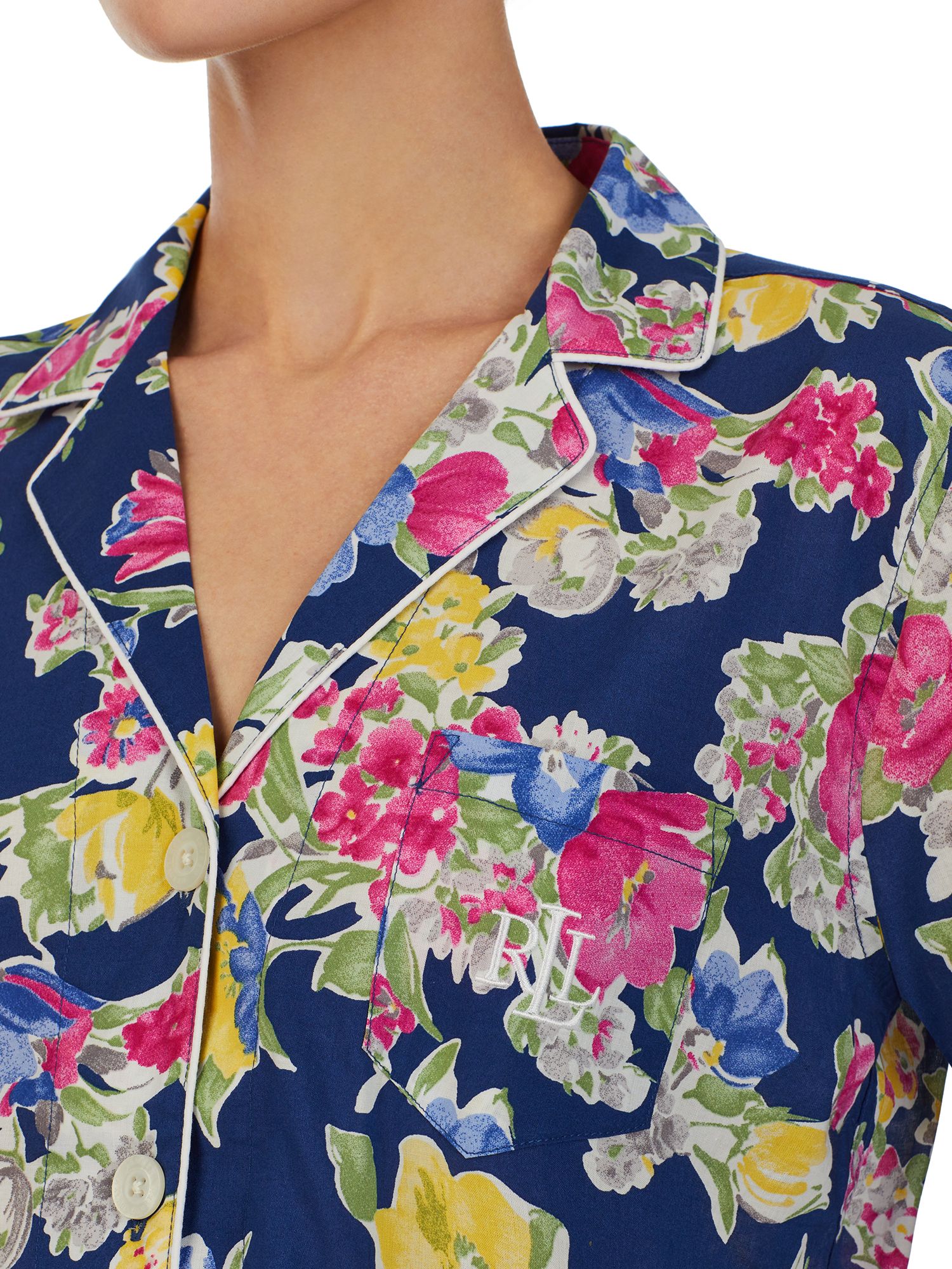 Lauren Ralph Lauren 3/4 Sleeve Floral Print Pyjamas, Navy/Multi at John ...