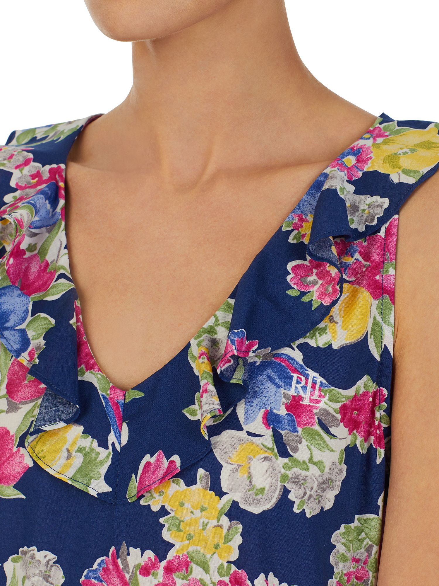 Buy Lauren Ralph Lauren Sleeveless Ruffle V Neck Floral Nightdress, Navy/Multi Online at johnlewis.com
