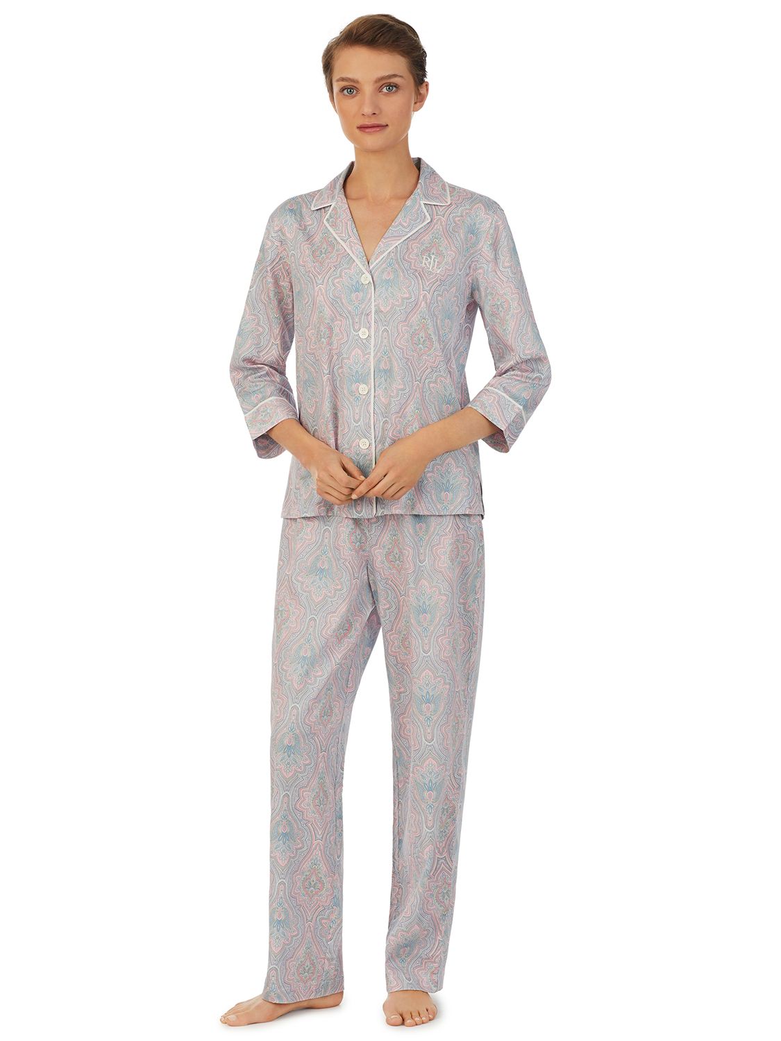 Lauren Ralph Lauren 3/4 Sleeve Paisley Print Pyjamas, Pink/Multi at ...