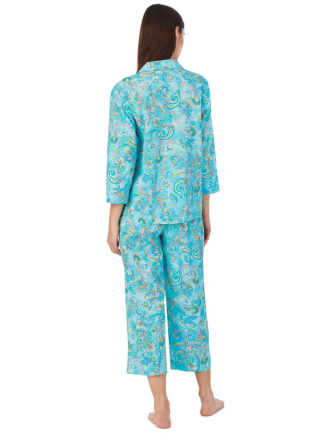 Lauren Ralph Lauren 3/4 Sleeve Floral Print Pyjamas, Turquoise/Multi at ...