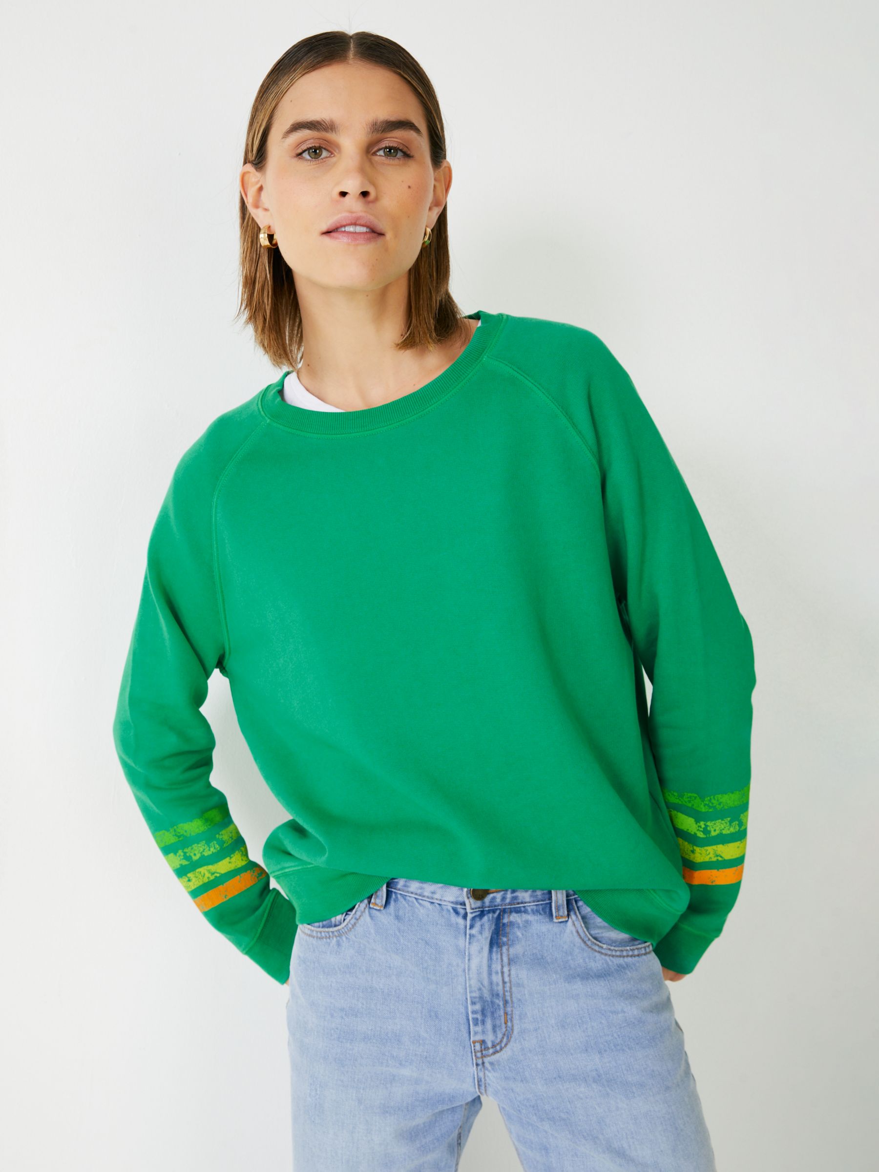 HUSH Contrast Stripe Cuff Sweatshirt, Green/Multi, XXS