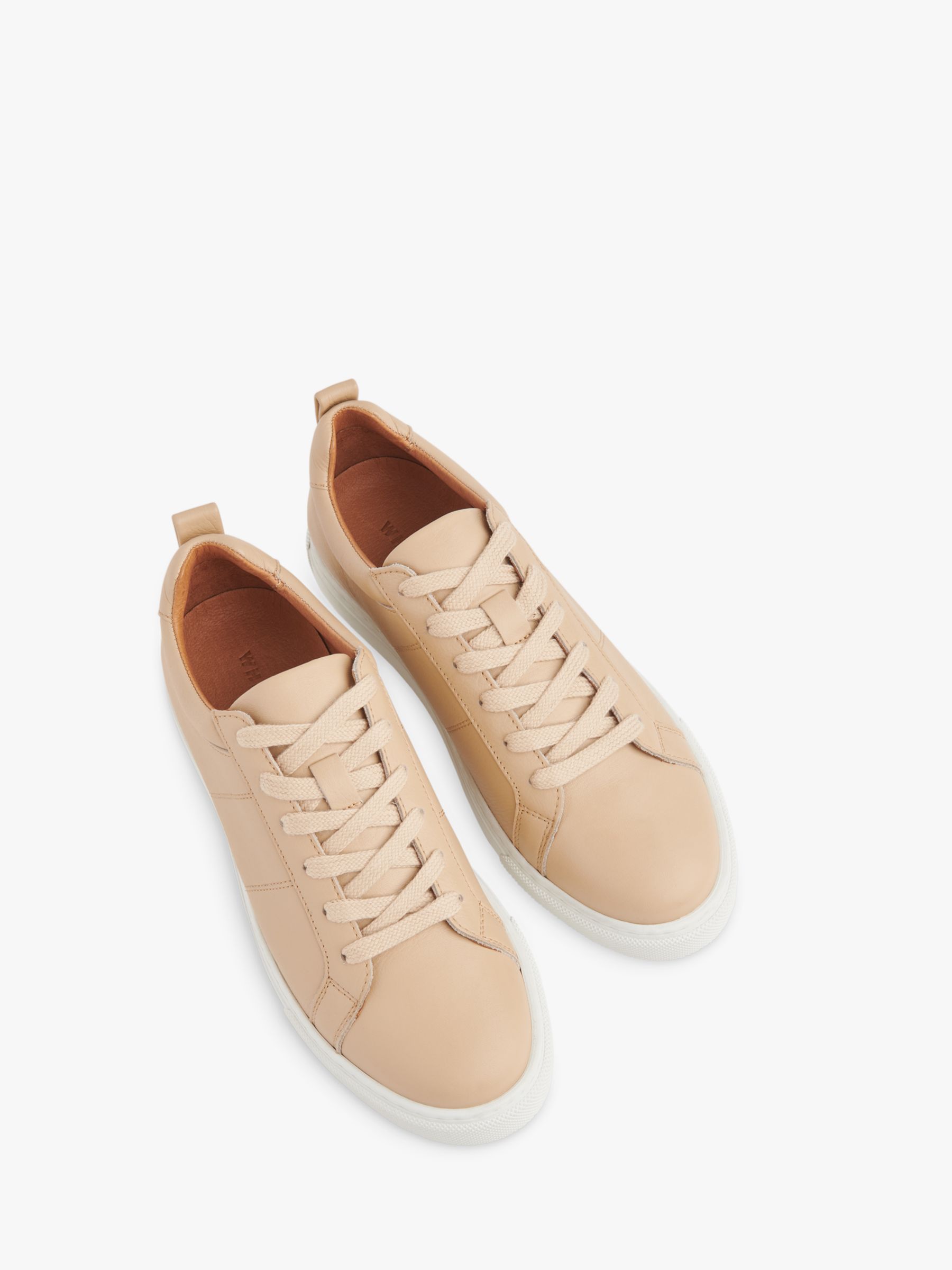 Whistles Koki Lace Up Low Top Leather Trainers, Neutral, 3